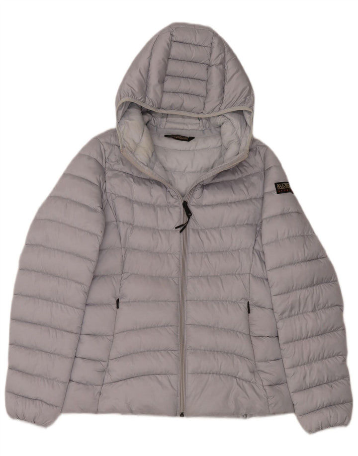 Napapijri Womens Geographic Hooded Padded Jacket UK 14 Medium Grey