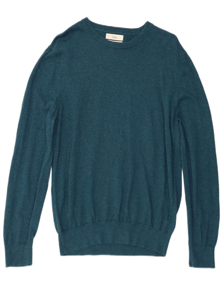 Marks & Spencer Mens Crew Neck Jumper Sweater Large Turquoise Cotton