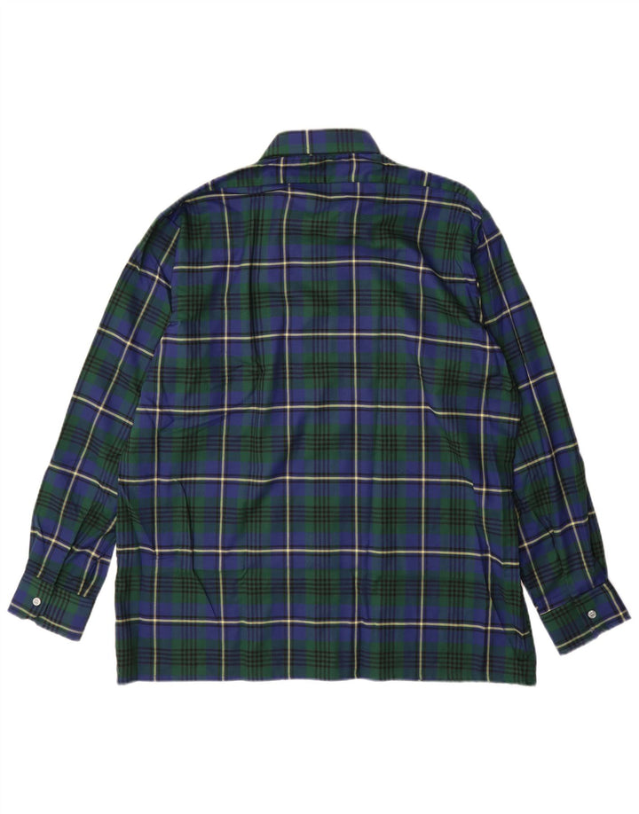 Vintage Mens Flannel Shirt Size 43 XL Blue Check Polyester