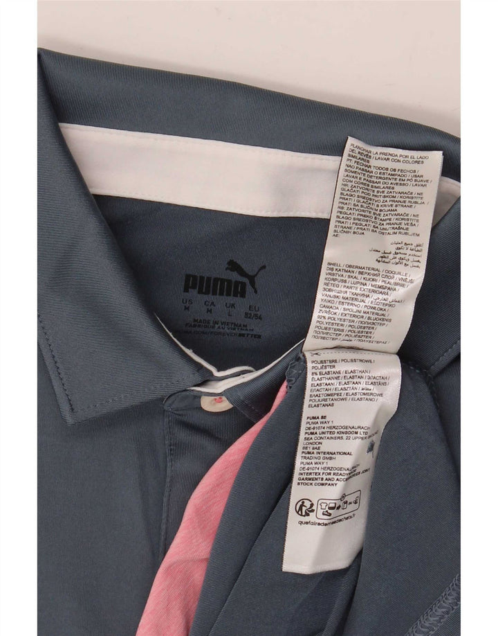 Puma Mens Polo Shirt Medium Navy Blue Striped Polyester