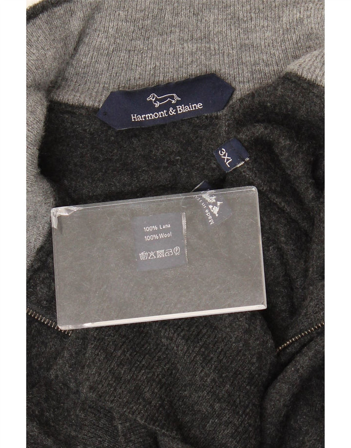 Harmont & Blaine Mens Zip Neck Jumper Sweater 3XL Grey Wool