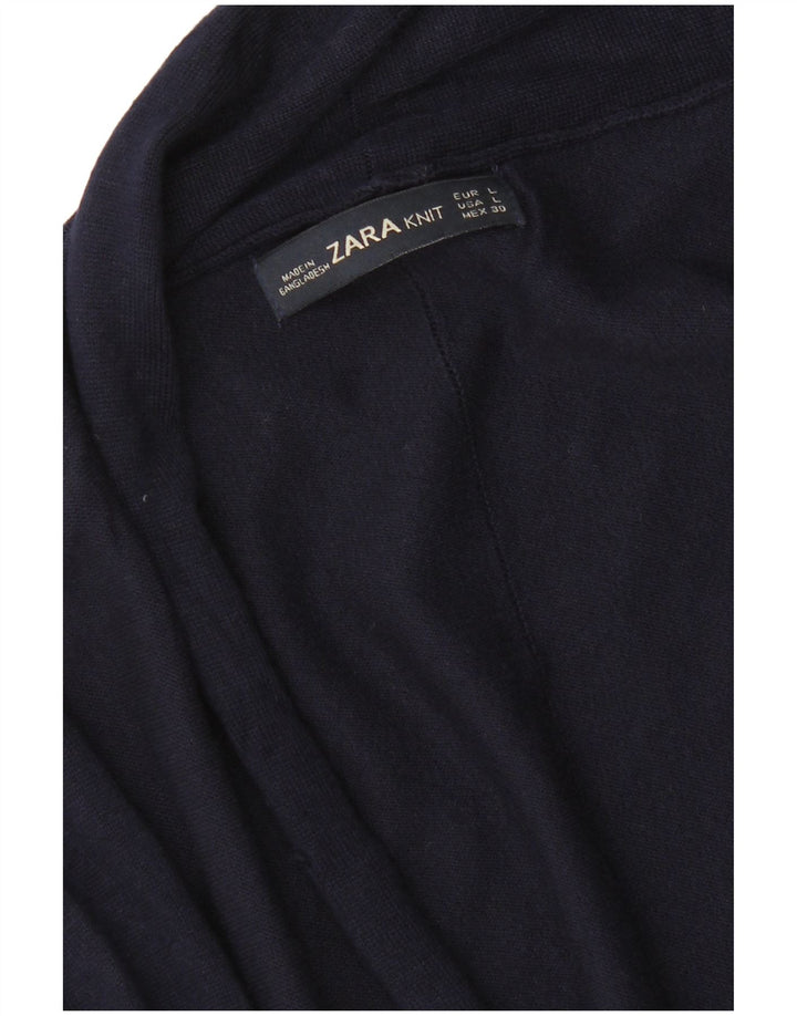 Zara Womens Open Cardigan Sweater UK 14 Large Navy Blue
