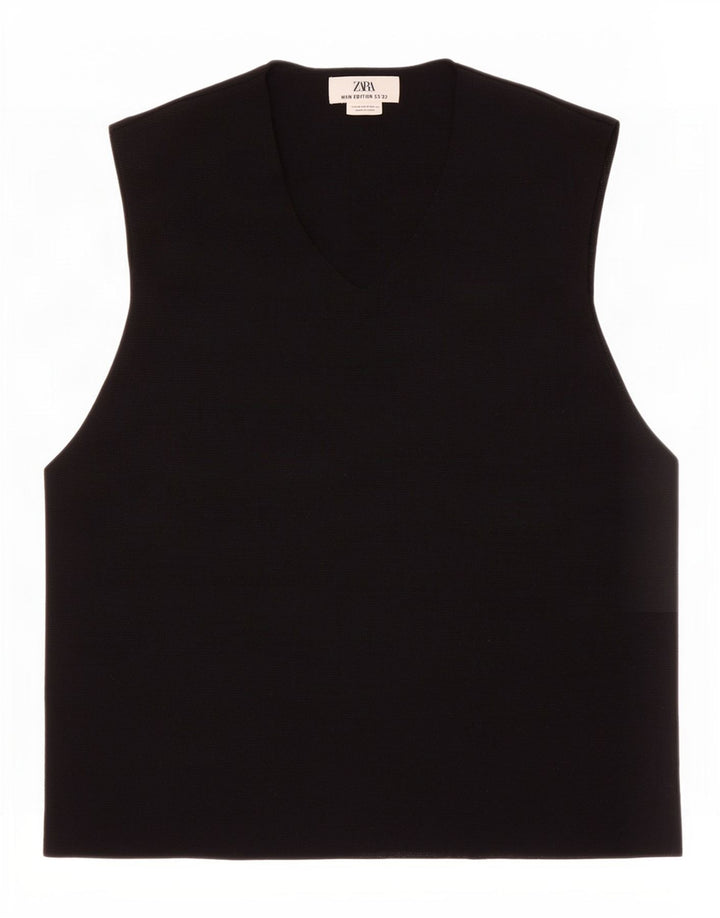 Zara Mens Vest Tank Top Medium Black Viscose
