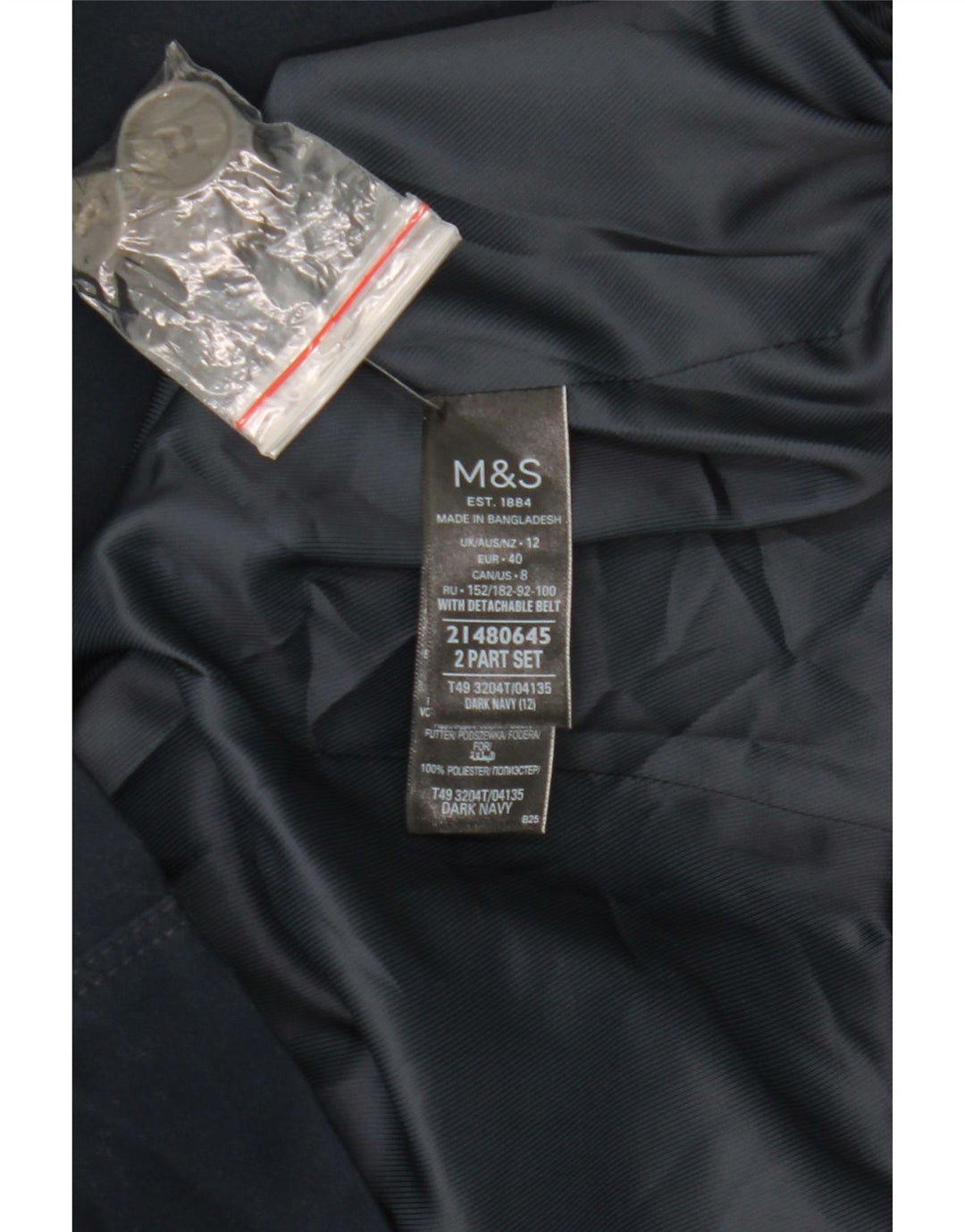 Marks & Spencer Womens Trench Coat UK 12 Medium Navy Blue Cotton