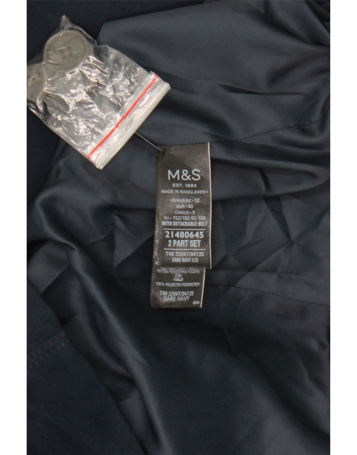 Marks & Spencer Womens Trench Coat UK 12 Medium Navy Blue Cotton