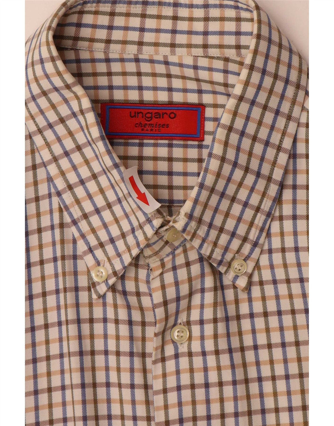 Ungaro Mens Classic Fit Shirt XL Beige Check
