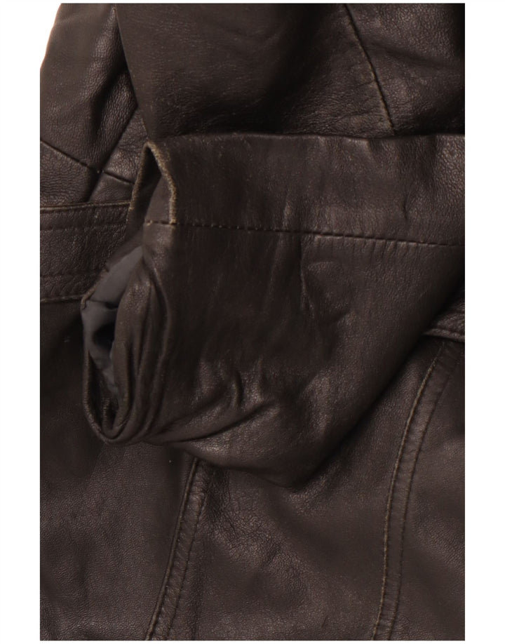 VINTAGE Womens Leather Coat IT 40 Small Black