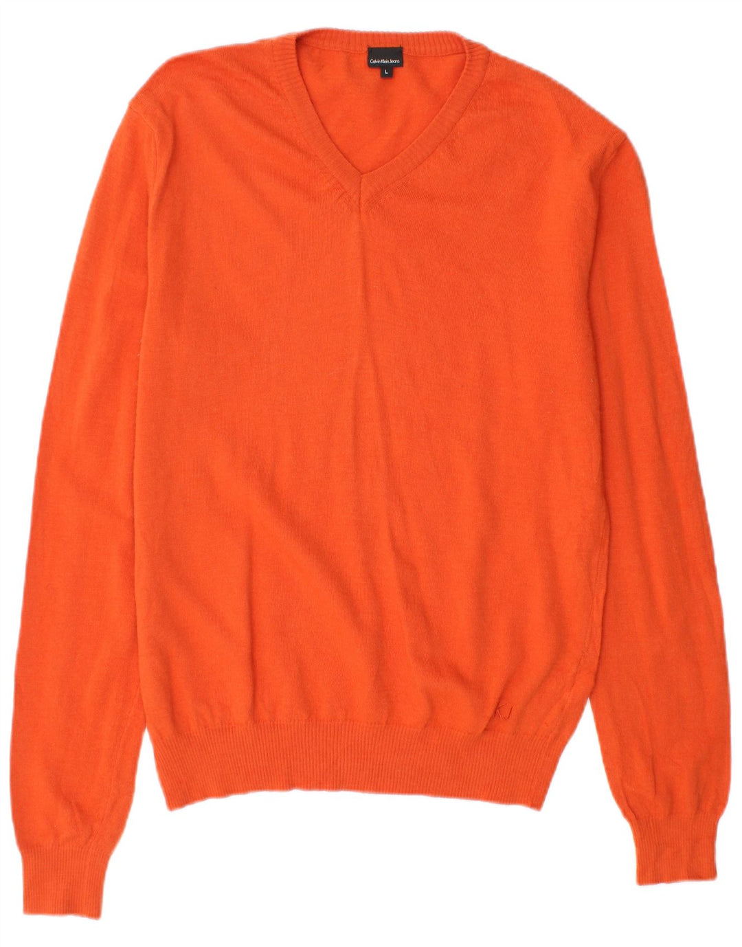 CALVIN KLEIN JEANS Womens V-Neck Jumper Sweater UK 14 Large Orange Wool