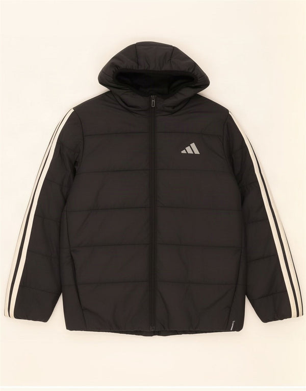 Adidas Boys Hooded Padded Jacket 11-12 Years Black Polyester