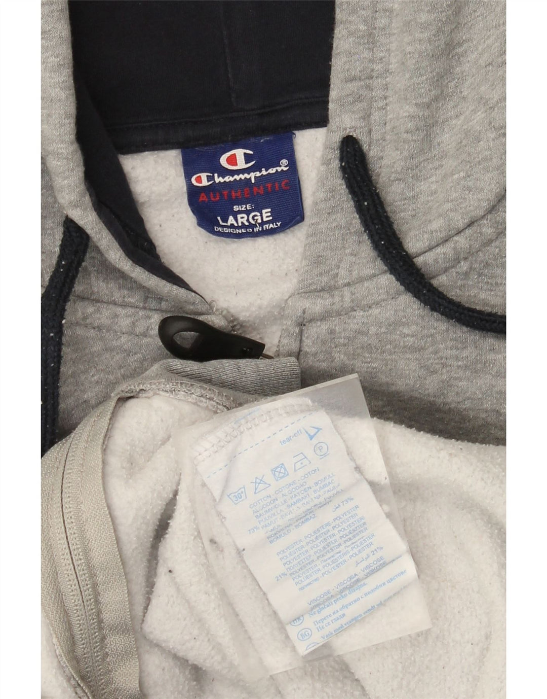 Champion Mens Zip Hoodie Sweater Large Grey Cotton