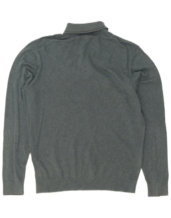 Marks & Spencer Mens Polo Neck Jumper Sweater Medium Green Cotton
