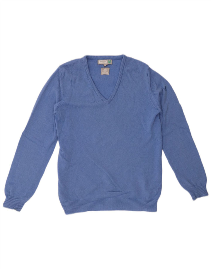 LYLE & SCOTT Womens V-Neck Jumper Sweater UK 14 Medium Blue Virgin Wool