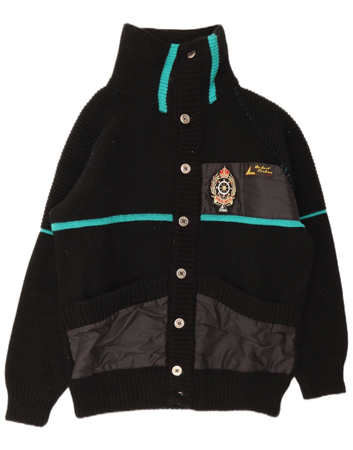 Vintage Mens Cardigan Sweater Large Black Striped
