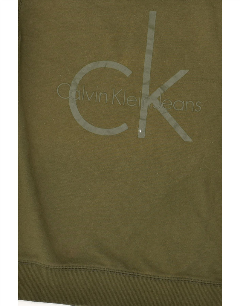 CALVIN KLEIN Womens Graphic Sweatshirt Jumper UK 14 Medium Khaki Cotton | Vintage Calvin Klein | Thrift | Second-Hand Calvin Klein | Used Clothing | Messina Hembry 