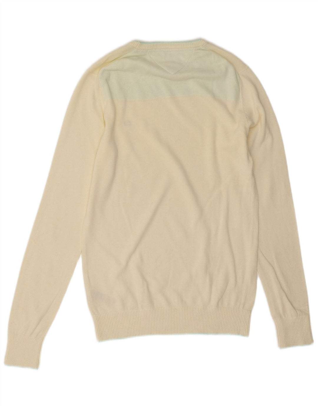 Tommy Hilfiger Mens Crew Neck Jumper Sweater Small Off White Cotton