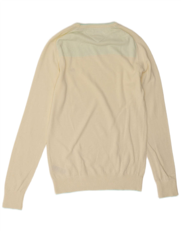 Tommy Hilfiger Mens Crew Neck Jumper Sweater Small Off White Cotton