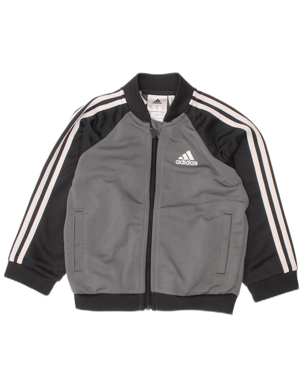 ADIDAS Baby Boys Tracksuit Top Jacket 12-18 Months Grey Colourblock
