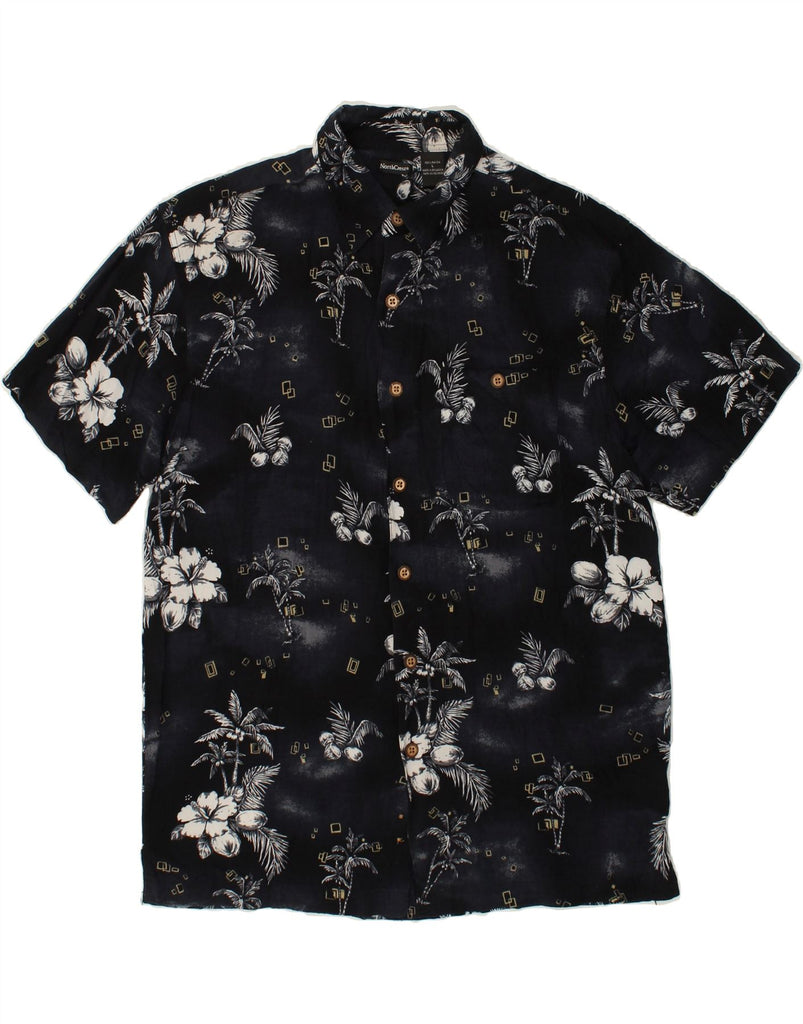 VINTAGE Mens Short Sleeve Shirt Large Black Floral Rayon | Vintage Vintage | Thrift | Second-Hand Vintage | Used Clothing | Messina Hembry 