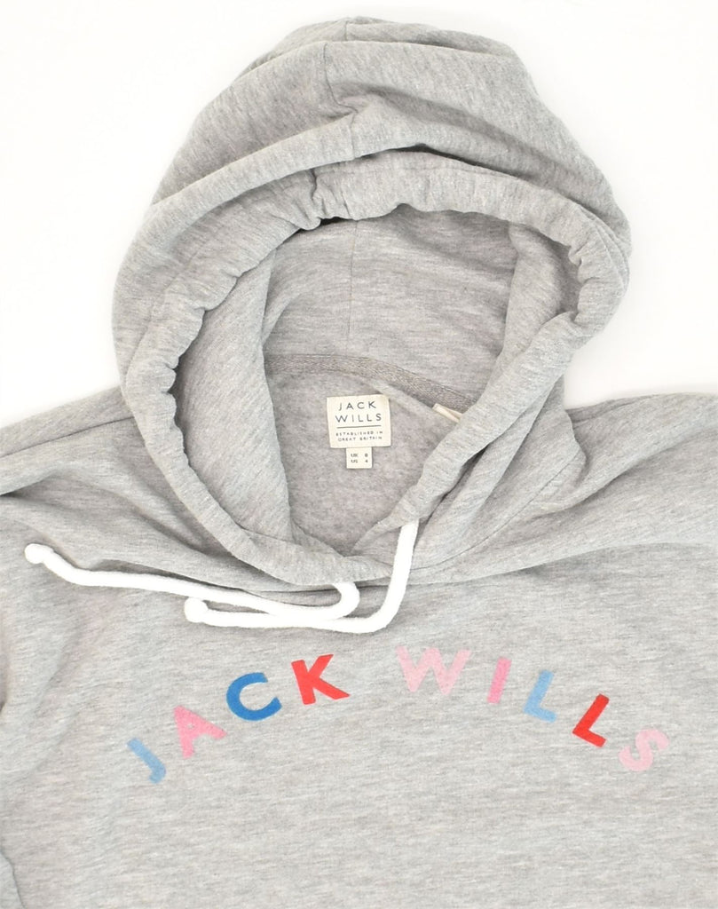 JACK WILLS Womens Graphic Crop Hoodie Jumper UK 8 Small  Grey Cotton | Vintage Jack Wills | Thrift | Second-Hand Jack Wills | Used Clothing | Messina Hembry 