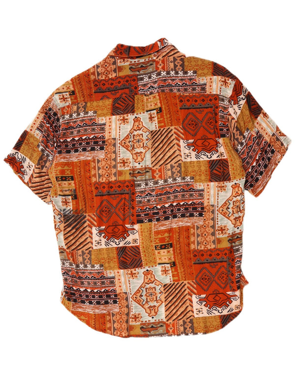 Vintage Mens Short Sleeve Shirt Medium Orange Patchwork Rayon