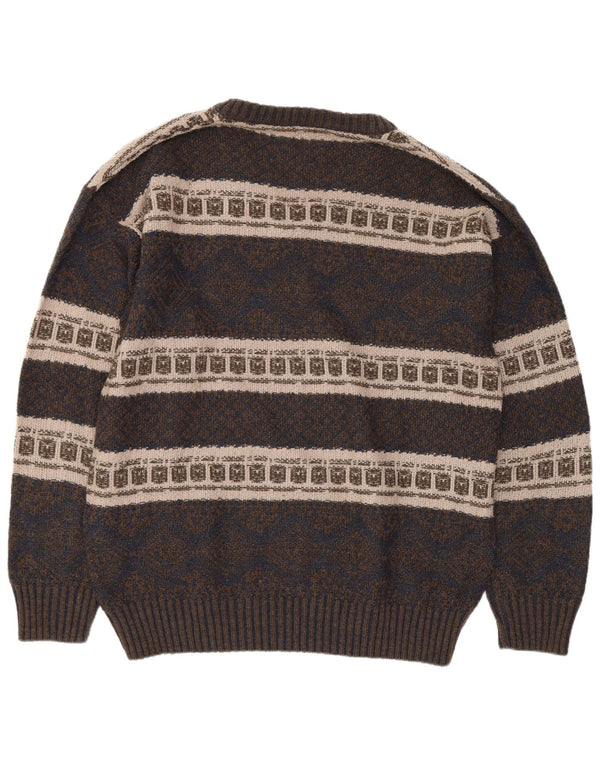 Brandi Mens V-Neck Jumper Sweater Large Navy Blue Fair Isle