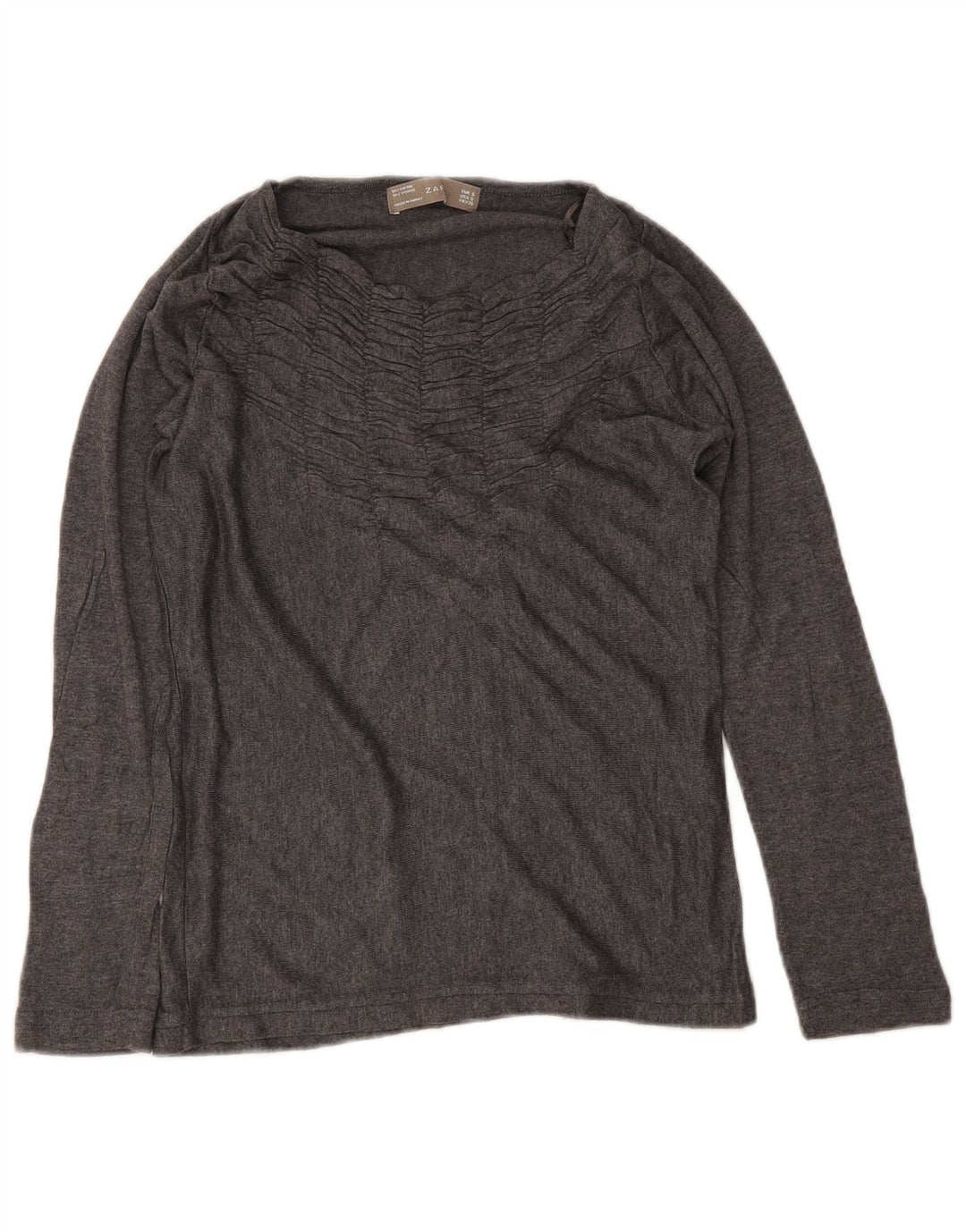 Zara Womens Top Long Sleeve UK 10 Small Grey Cotton