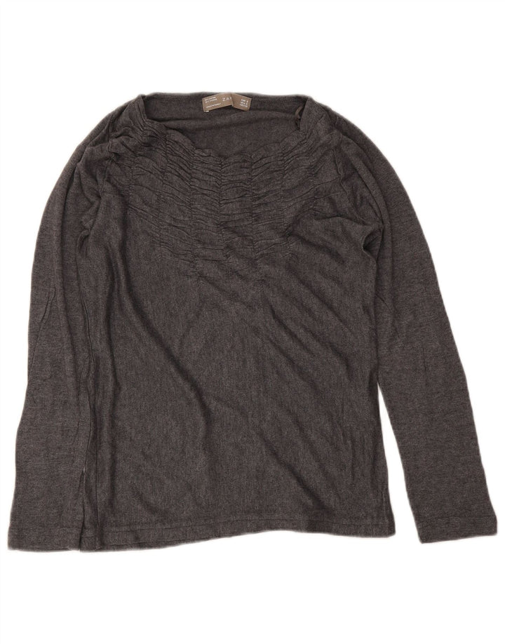 Zara Womens Top Long Sleeve UK 10 Small Grey Cotton