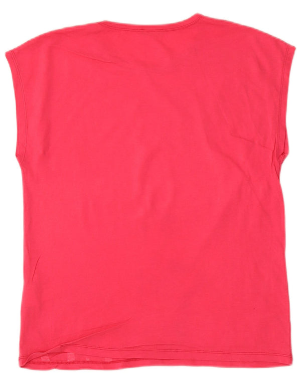 Benetton Girls Graphic T-Shirt Top 13-14 Years 3XL Pink Cotton