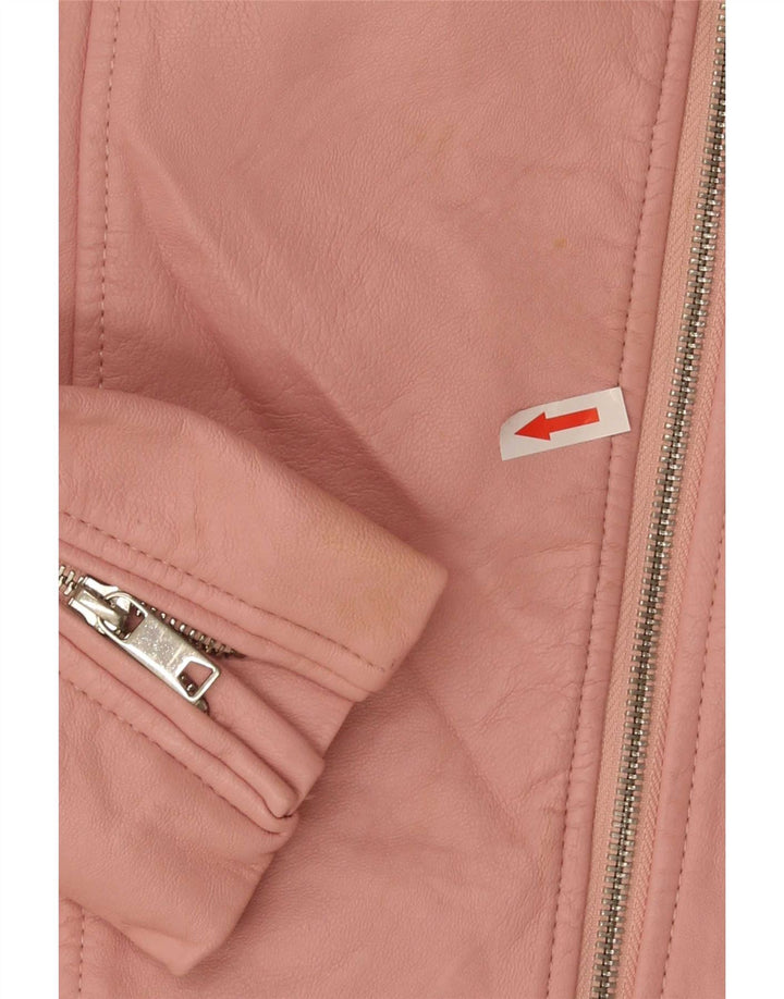 Zara Girls Faux Leather Jacket 13-14 Years Pink Polyester