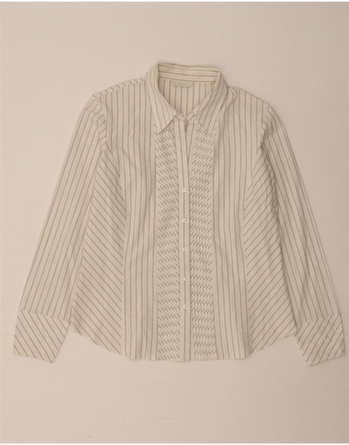 Marks & Spencer Womens Shirt UK 16 Large White Striped Cotton