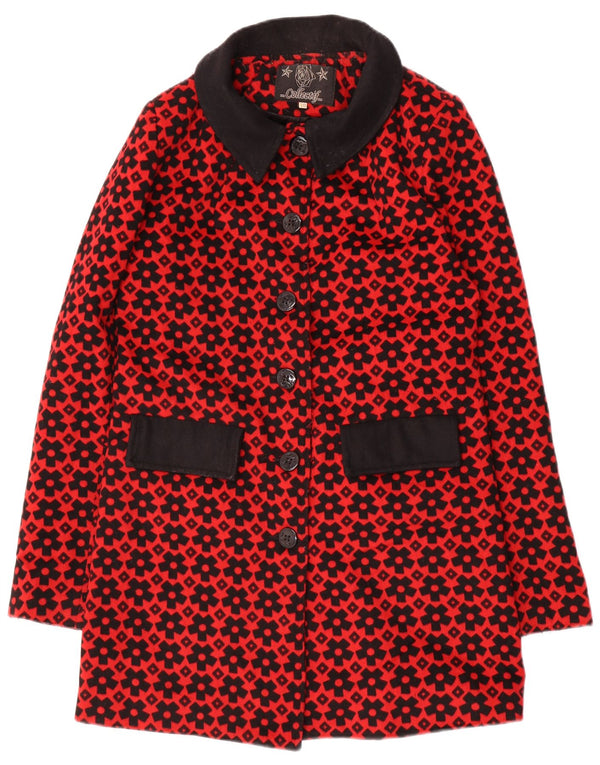 Collectif Womens Abstract Pattern Overcoat UK 10 Small Red Polyester