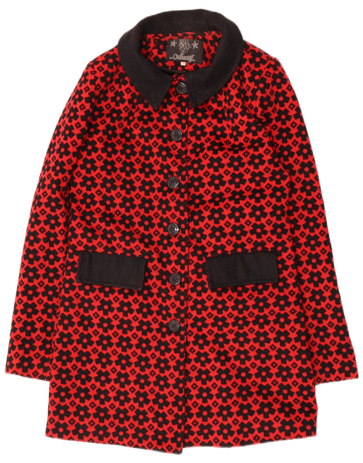 Collectif Womens Abstract Pattern Overcoat UK 10 Small Red Polyester