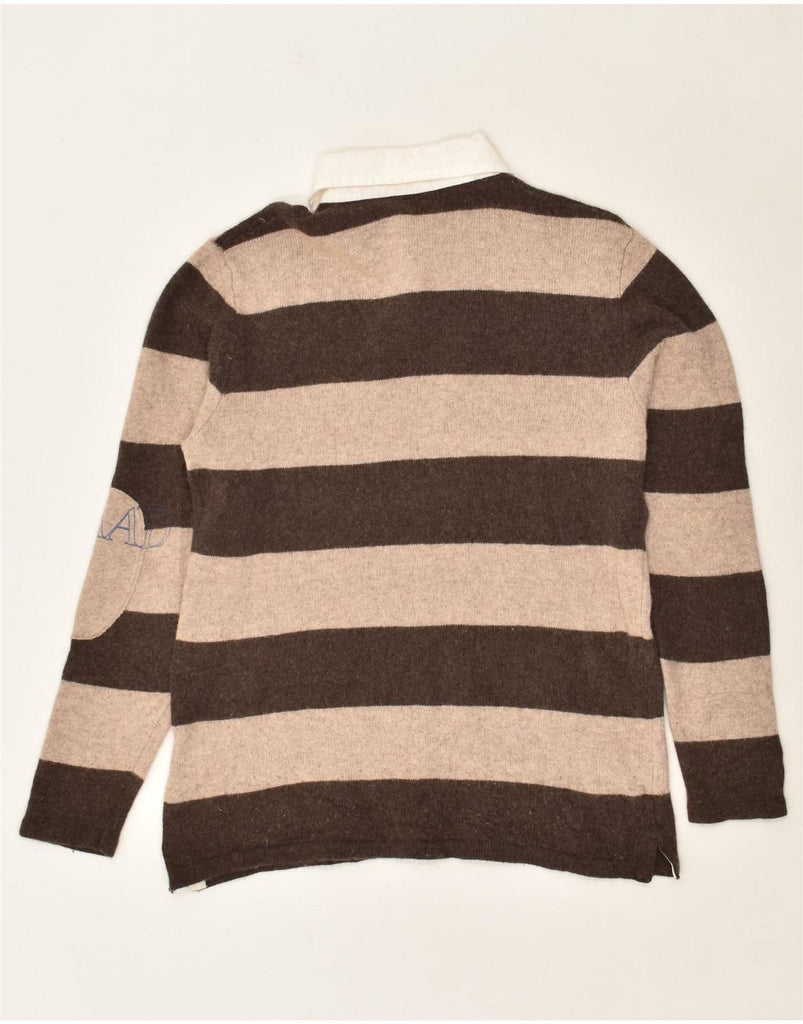 LA MARTINA Mens Polo Neck Jumper Sweater 2XL Brown Striped Viscose Vintage La Martina and Second-Hand La Martina from Messina Hembry 