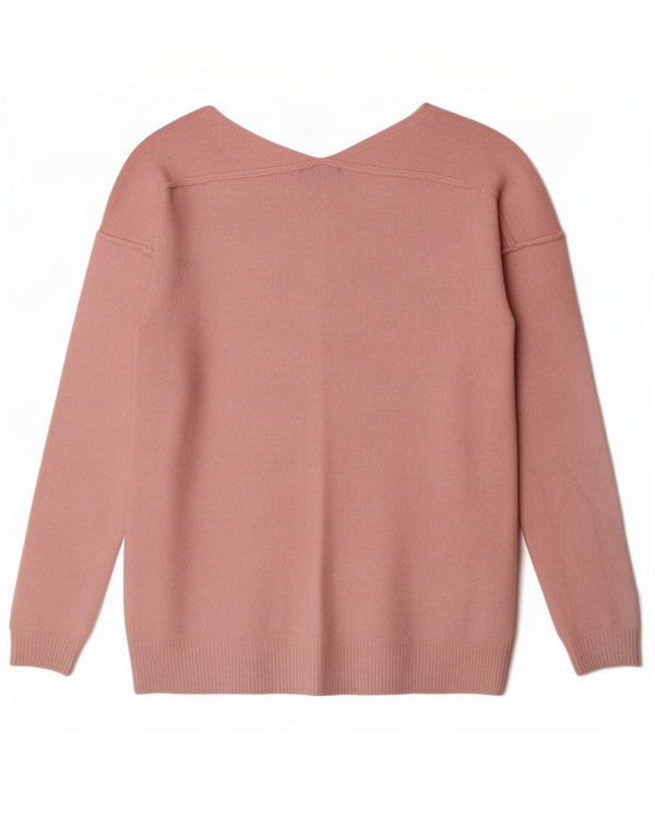 Topshop Womens Oversized V-Neck Jumper Sweater UK 6 XS Pink Acrylic