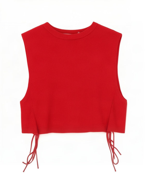 Zara Womens Crop Sleeveless Blouse Top UK 8 Small Red