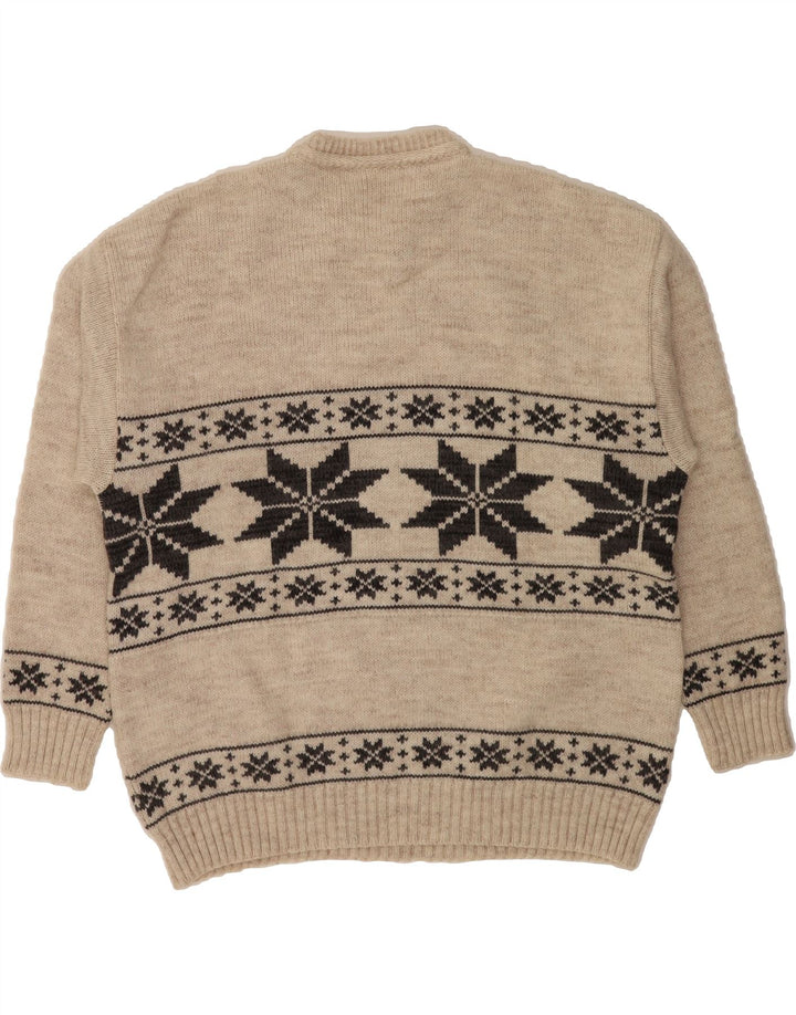 FISCHER Mens Crew Neck Jumper Sweater Large Beige Geometric Vintage Fischer and Second-Hand Fischer from Messina Hembry 