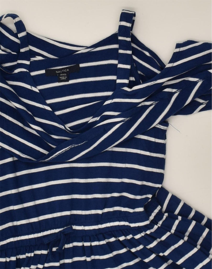 NAUTICA Girls A-Line Dress 8-9 Years Blue Striped Cotton | Vintage Nautica | Thrift | Second-Hand Nautica | Used Clothing | Messina Hembry 