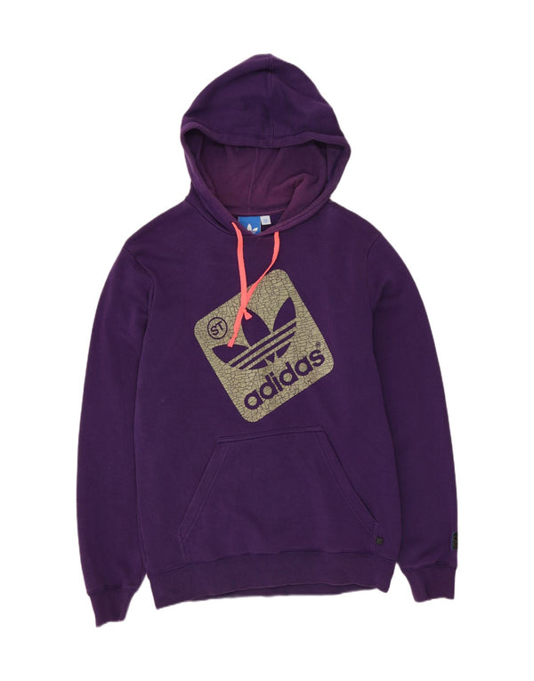 Adidas Womens Oversized Graphic Hoodie Jumper UK 10 Small Purple Cotton