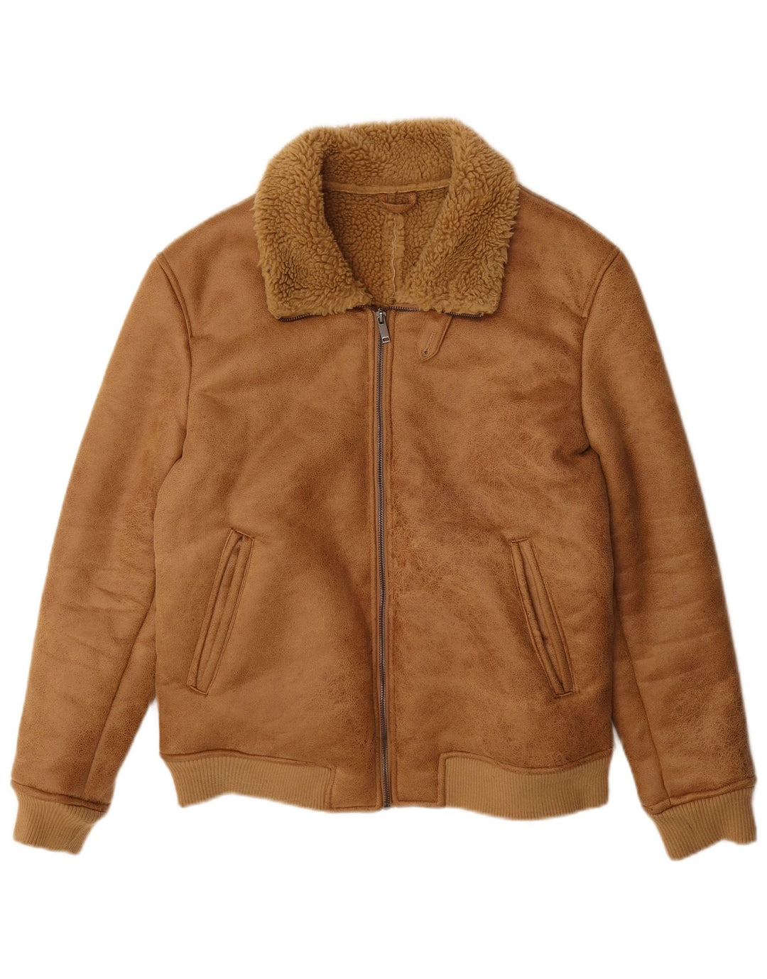 Piombo Mens Faux Fur Sherpa Jacket UK 38 Medium Beige Polyester