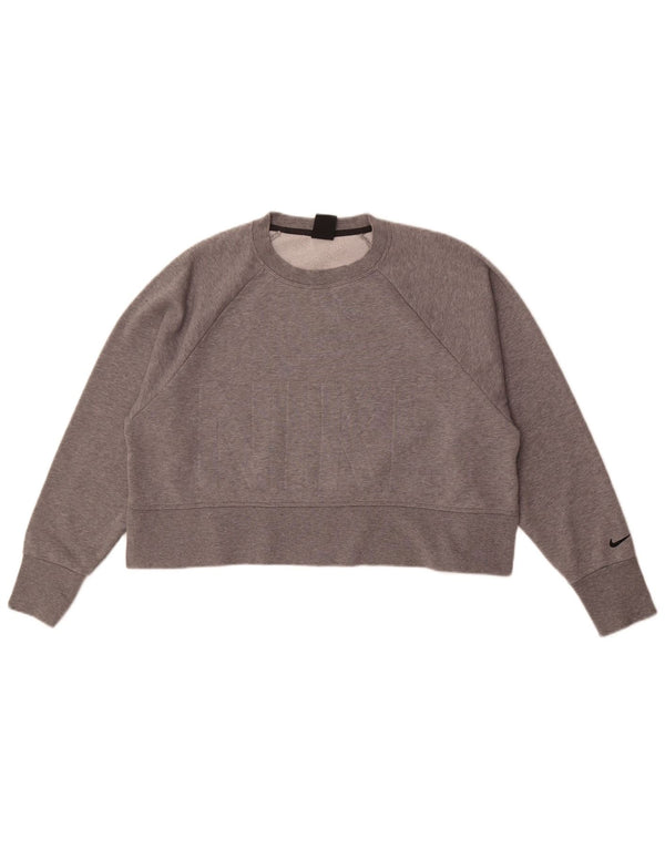 Nike Womens Dri Fit Graphic Oversized Sweatshirt Jumper UK 14 Medium Grey