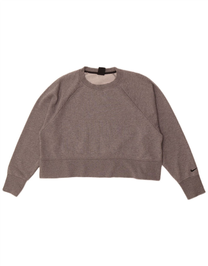 Nike Womens Dri Fit Graphic Oversized Sweatshirt Jumper UK 14 Medium Grey