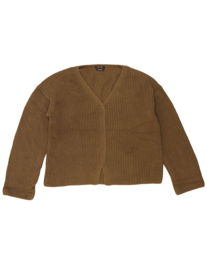 Massimo Dutti Womens V-Neck Jumper Sweater UK 14 Medium Brown Cotton