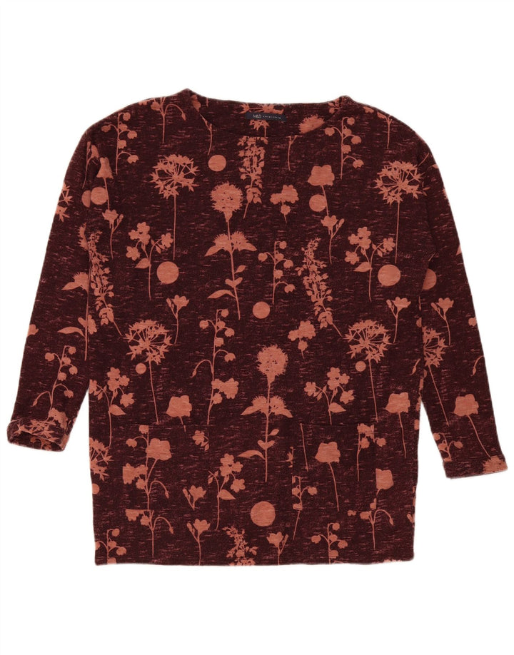 Marks & Spencer Womens Top Long Sleeve UK 12 Medium Burgundy Floral
