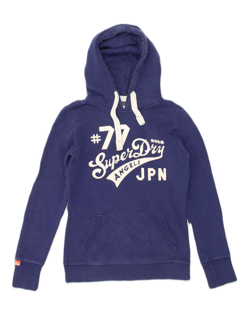 SUPERDRY Womens Graphic Hoodie Jumper UK 6 XS Blue Cotton | Vintage Superdry | Thrift | Second-Hand Superdry | Used Clothing | Messina Hembry 