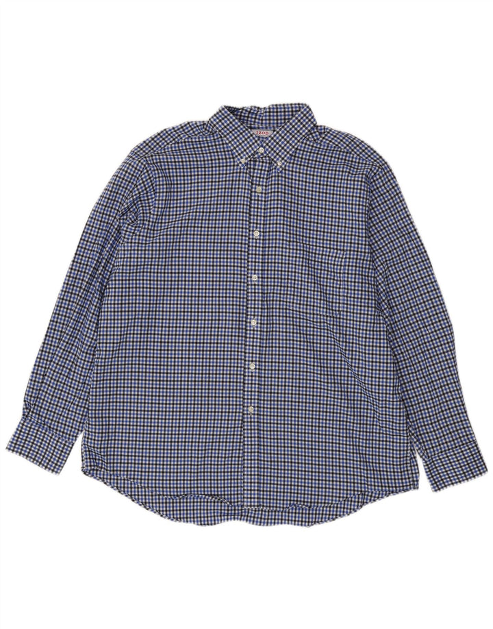Izod Mens Shirt Size 17 17 1/2 XL Blue Check Cotton