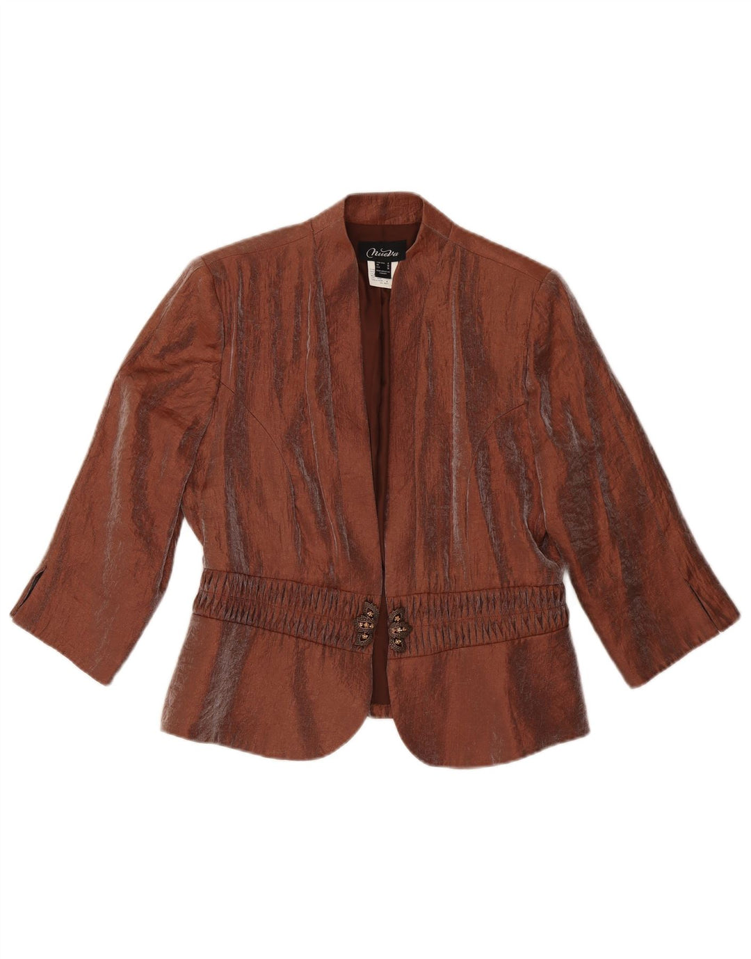 Vintage Womens 3/4 Sleeve Blazer Jacket UK 10 Small Brown Rayon