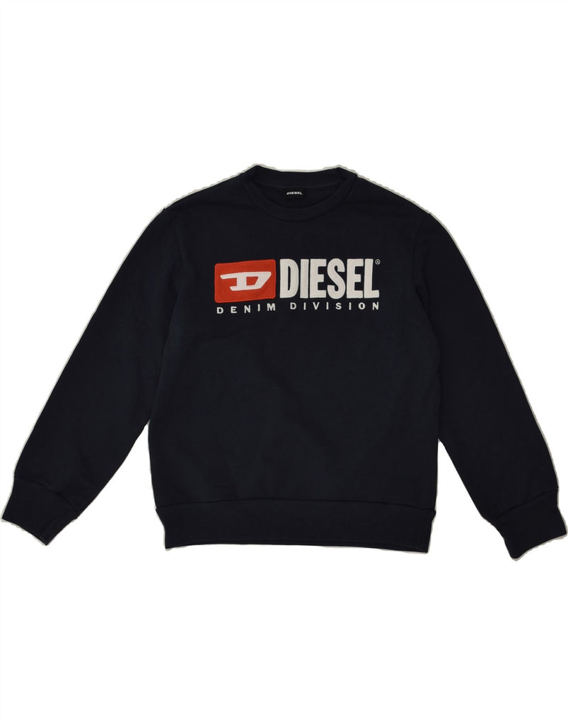 DIESEL Boys Graphic Sweatshirt Jumper 12-13 Years Navy Blue Cotton | Vintage Diesel | Thrift | Second-Hand Diesel | Used Clothing | Messina Hembry 