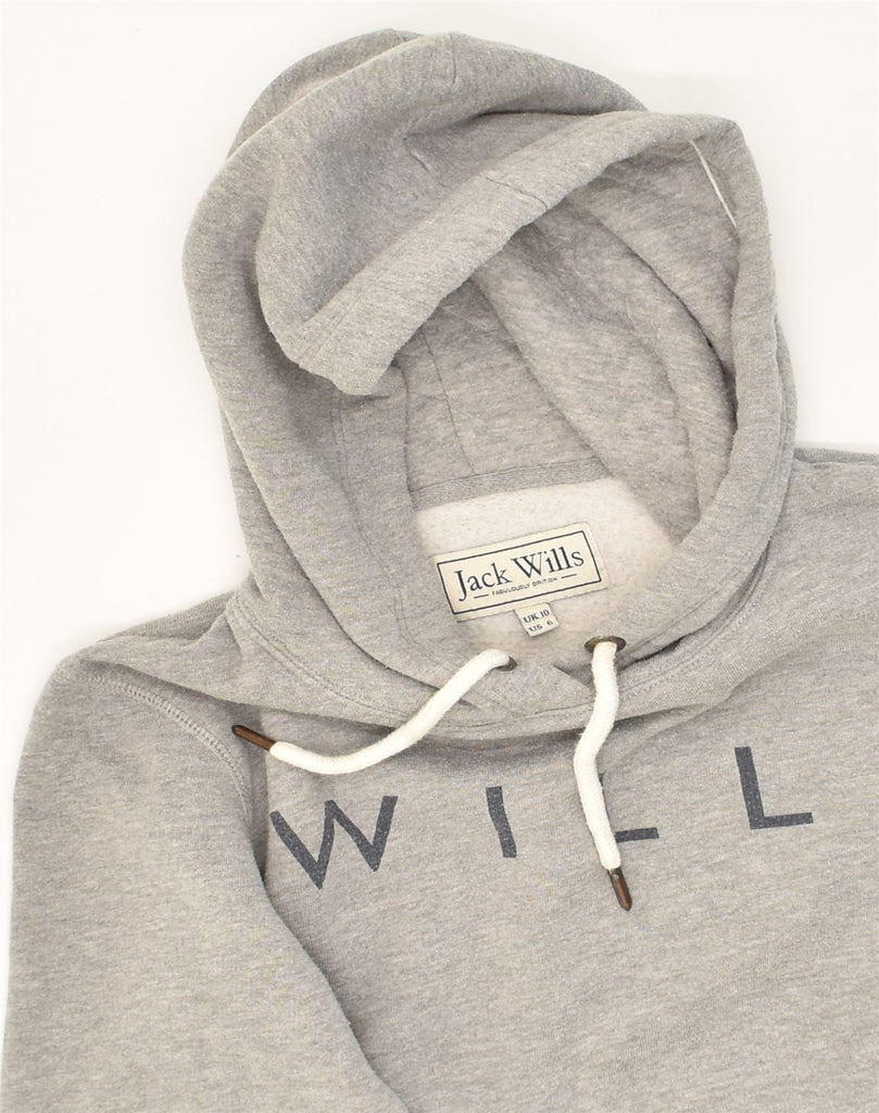 JACK WILLS Womens Graphic Hoodie Jumper UK 10 Small Grey Cotton | Vintage Jack Wills | Thrift | Second-Hand Jack Wills | Used Clothing | Messina Hembry 