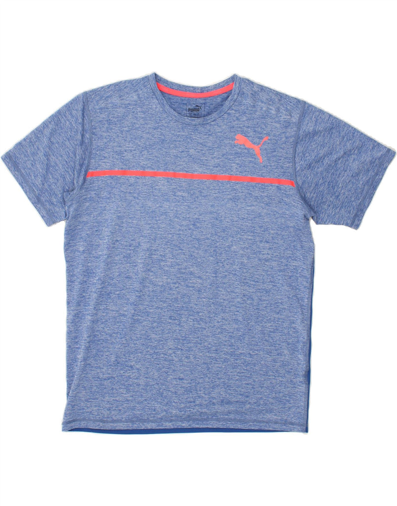 PUMA Mens T-Shirt Top Medium Blue Colourblock | Vintage Puma | Thrift | Second-Hand Puma | Used Clothing | Messina Hembry 