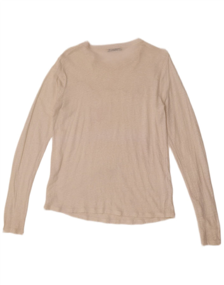 Zara Womens Top Long Sleeve UK 12 Medium Off White Floral
